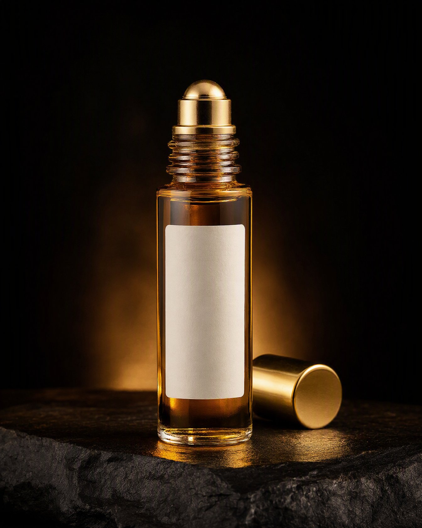 Amber Oil in a slender glass vial of clear golden liquid