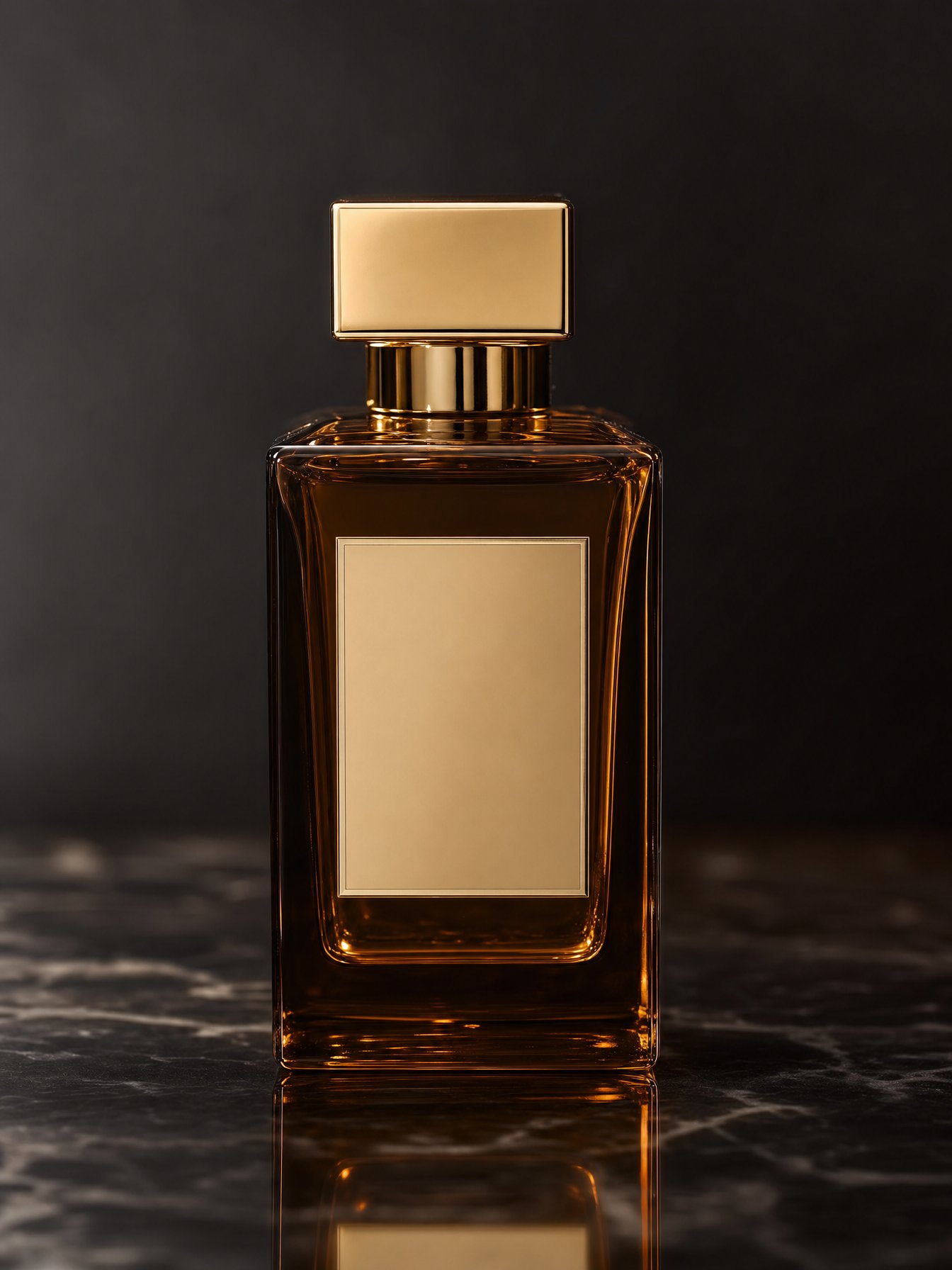 Perfumes — a faceted eau de parfum bottle on veined marble